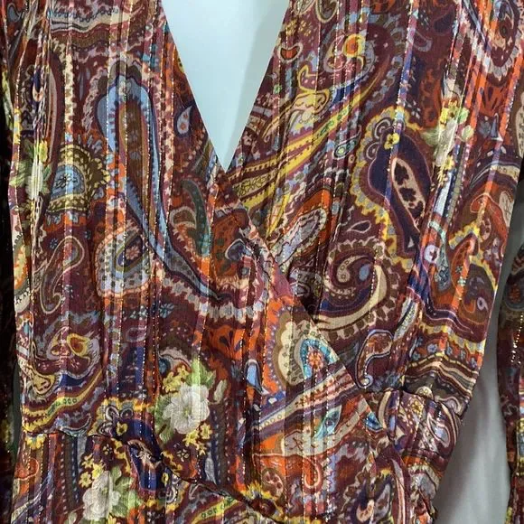 Anthropologie Love Sam Moroccan Paisley Wrap Dress V Neck Long Sleeve Size Small - Picture 10 of 15